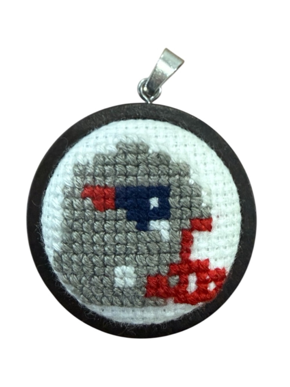 New England Patriots Football Necklace Keychain Jewelry Handmade Cross Stitched